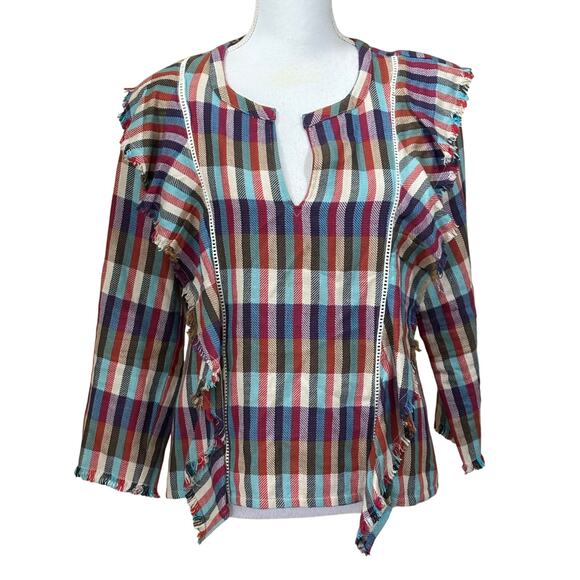 DRA LA blue/red plaid top, bohemian, transitional, southwest, rustic, cabincore - Picture 1 of 6